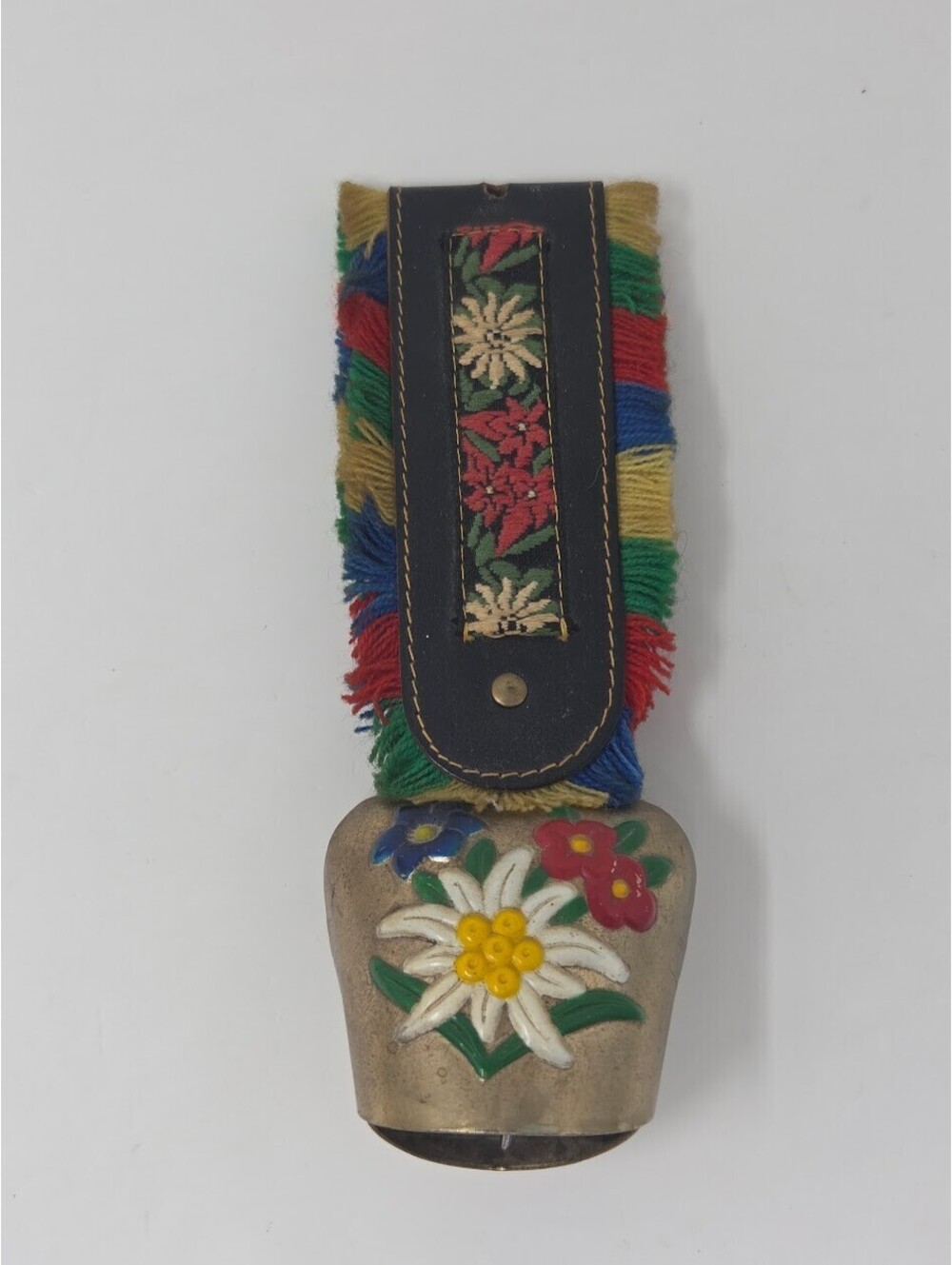 Innsbruck Cow Bell Wall Hanging Strap Decor With Floral Alpine Design